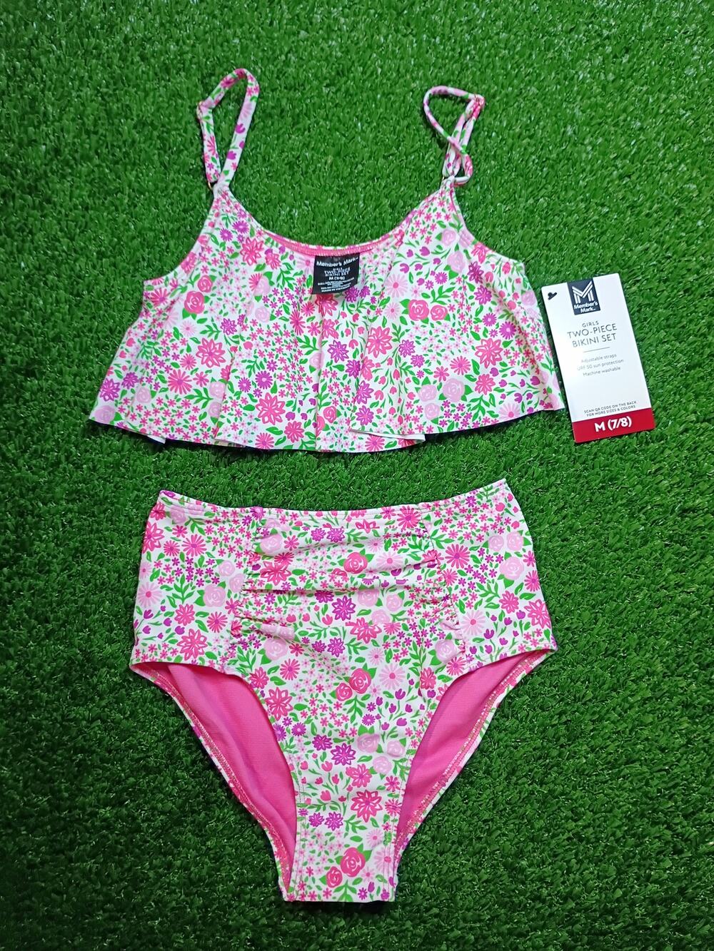 Member's Mark Girls' Floral Two-Piece Bikini Swim Set M (7/8) NWT